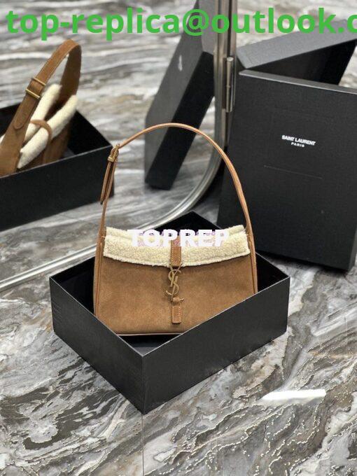 Replica YSL  Saint Laurent Le 5 À 7 Hobo Bag In Suede And Shearling Dark Cigar And Natural Beige 657228