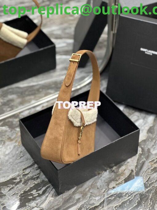 Replica YSL  Saint Laurent Le 5 À 7 Hobo Bag In Suede And Shearling Dark Cigar And Natural Beige 657228 3