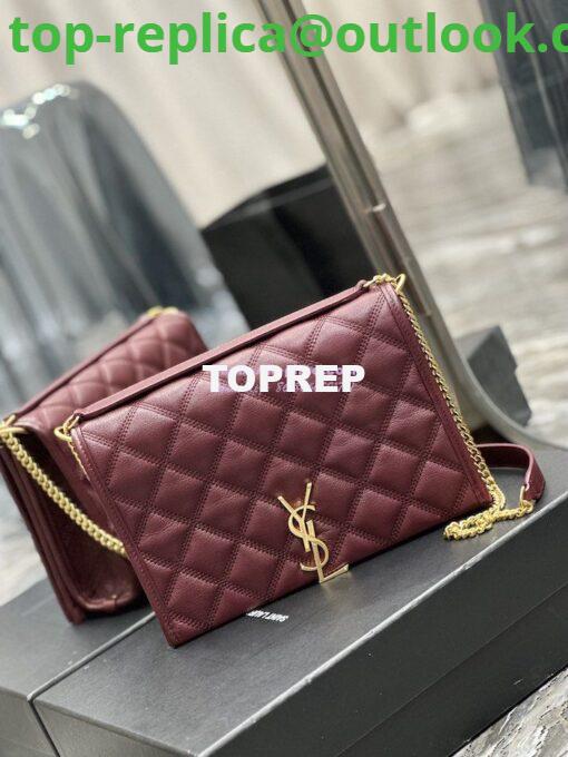 Replica YSL Saint Laurent Becky Mini Chain Bag In Carré-Quilted Lambskin 6292461 Burgundy