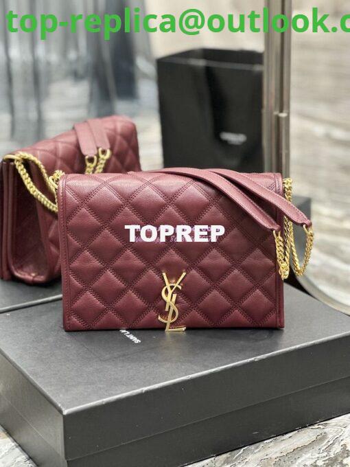 Replica YSL Saint Laurent Becky Mini Chain Bag In Carré-Quilted Lambskin 6292461 Burgundy 2