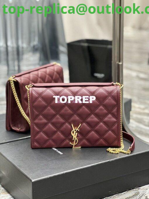 Replica YSL Saint Laurent Becky Mini Chain Bag In Carré-Quilted Lambskin 6292461 Burgundy 3