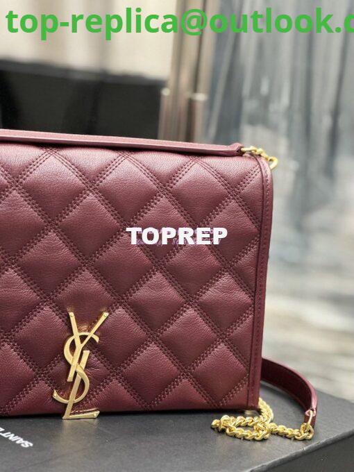 Replica YSL Saint Laurent Becky Mini Chain Bag In Carré-Quilted Lambskin 6292461 Burgundy 5