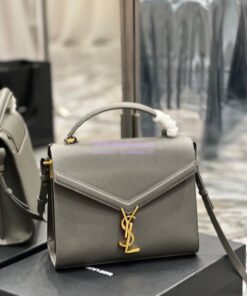 Replica YSL Saint Laurent Cassandra Medium Top Handle In Grain de poudre 578000 Fog 2