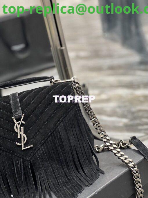 Replica YSL Saint Laurent College Medium Chain Bag In Light Suede With Fringes 531705 Black 4