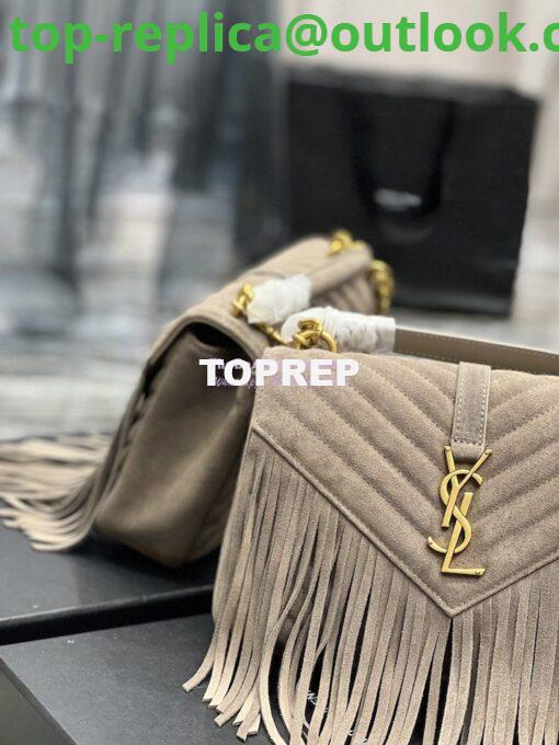 Replica YSL Saint Laurent College Medium Chain Bag In Light Suede With Fringes 531705 Dusty Grey 6