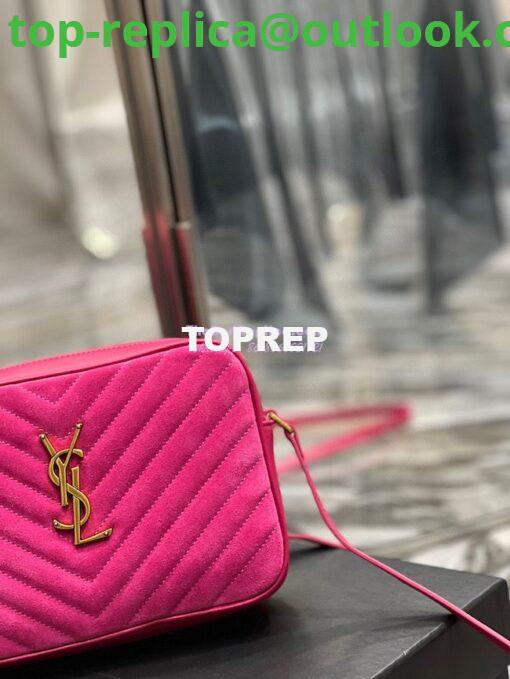 Replica YSL Saint Laurent Lou Camera Bag In Quilted Suede And Smooth Leather 612544 Pink 3