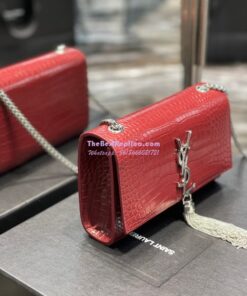 Replica YSL Saint Laurent Kate Chain Wallet With Tassel In Crocodile-embossed Shiny Leather 452159 Wine 2