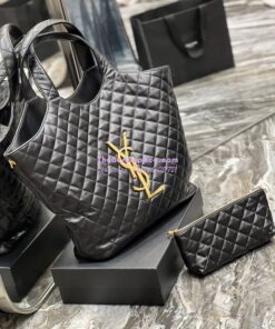 Replica YSL Saint Laurent ICARE Maxi Shopping Bag In Quilted Lambskin 698651 Black 2