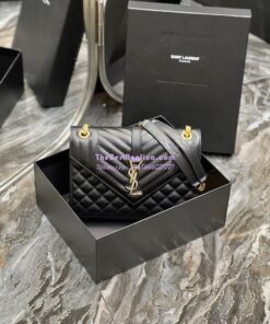 Replica Saint Laurent YSL Envelope Medium Bag In Supple Matelassé Leather 600185 Black Tri-Tone Logo