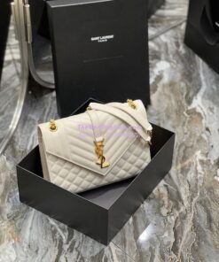 Replica Saint Laurent YSL Envelope Medium Bag In Supple Matelassé Leather 600185 Blanc 2