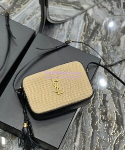 Replica YSL Saint Laurent Lou Camera Bag In Raffia And Smooth Leather 6125429 Natural 2