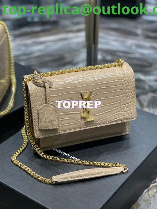 Replica YSL Saint Laurent Medium Sunset Monogram Crocodile embossed bag in Beige w Gold Hardware 2