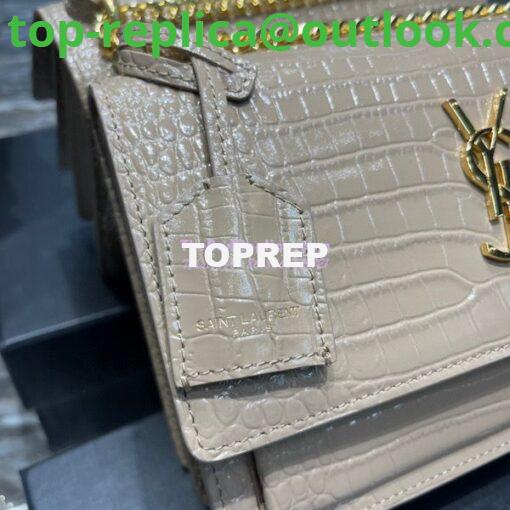 Replica YSL Saint Laurent Medium Sunset Monogram Crocodile embossed bag in Beige w Gold Hardware 5