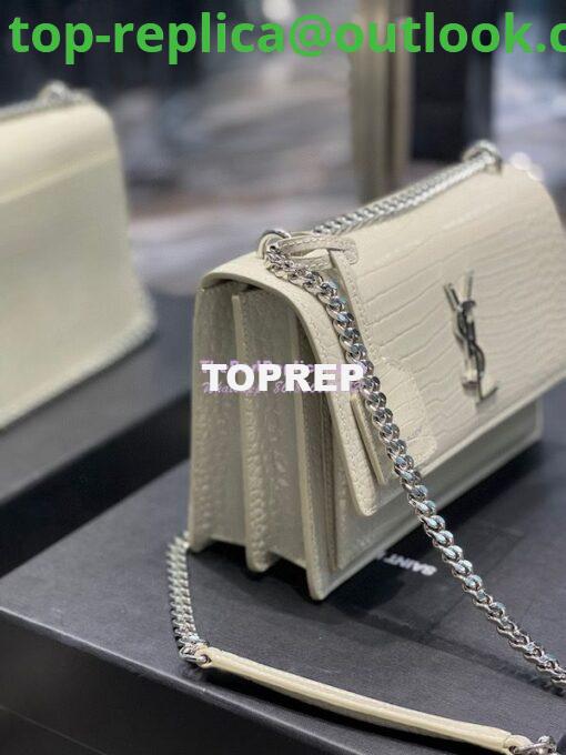 Replica YSL Saint Laurent Medium Sunset Monogram Crocodile embossed bag in Blanc w Silver Hardware 4