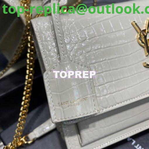 Replica YSL Saint Laurent Medium Sunset Monogram Crocodile embossed bag in Blanc w Gold Hardware 5