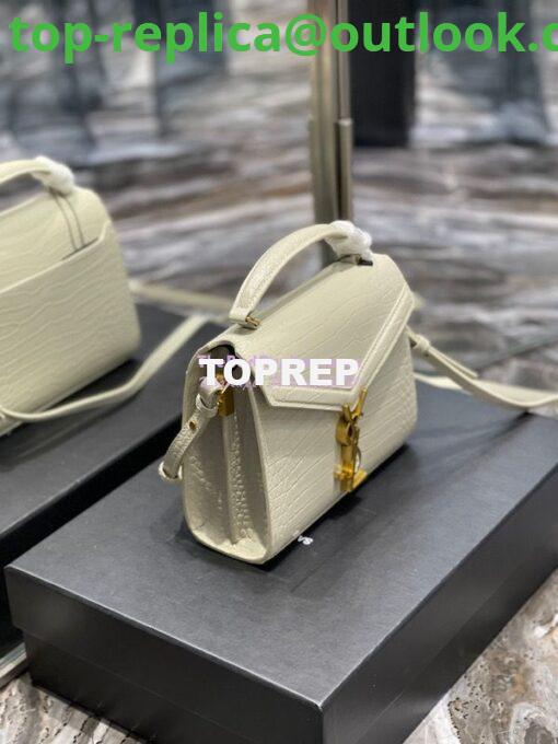 Replica YSL Saint Laurent Cassandra Mini Top Handle Bag In Crocodile Embossed Shiny Leather 602716 White 3