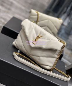 Replica YSL Saint Laurent Mini Loulou Puffer Toy Bag In Quilted Lambskin Blanc in Gold Hardware 2