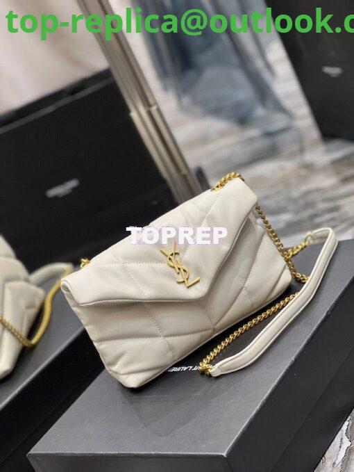 Replica YSL Saint Laurent Mini Loulou Puffer Toy Bag In Quilted Lambskin Blanc in Gold Hardware 3