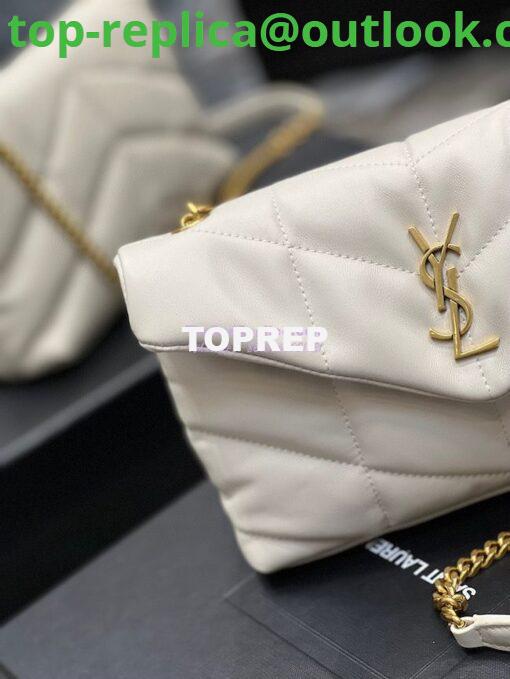 Replica YSL Saint Laurent Mini Loulou Puffer Toy Bag In Quilted Lambskin Blanc in Gold Hardware 5