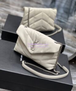 Replica YSL Saint Laurent Mini Loulou Puffer Toy Bag In Quilted Lambskin Blanc in Silver Hardware 2