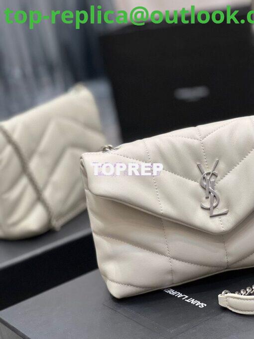 Replica YSL Saint Laurent Mini Loulou Puffer Toy Bag In Quilted Lambskin Blanc in Silver Hardware 4