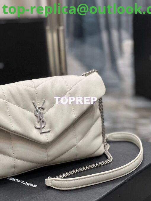 Replica YSL Saint Laurent Mini Loulou Puffer Toy Bag In Quilted Lambskin Blanc in Silver Hardware 5