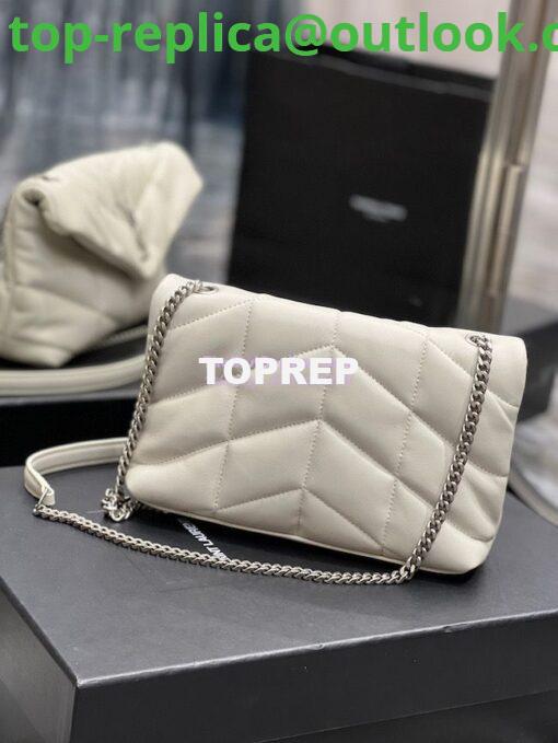 Replica YSL Saint Laurent Mini Loulou Puffer Toy Bag In Quilted Lambskin Blanc in Silver Hardware 10