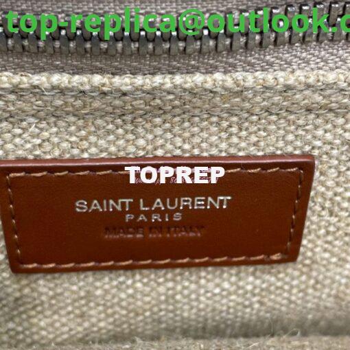 Replica YSL Saint Laurent Rive Gauche N/s Shopping Bag In Linen And Cotton 631682 Brown Blanc 10