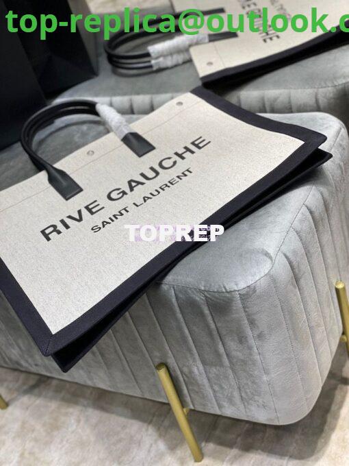 Replica YSL Saint Laurent Rive Gauche Tote Bag In Linen And Leather 499290 Black White 4