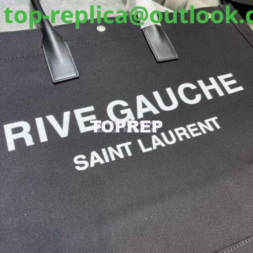 Replica YSL Saint Laurent Rive Gauche Tote Bag In Linen And Leather 499290 Black 4