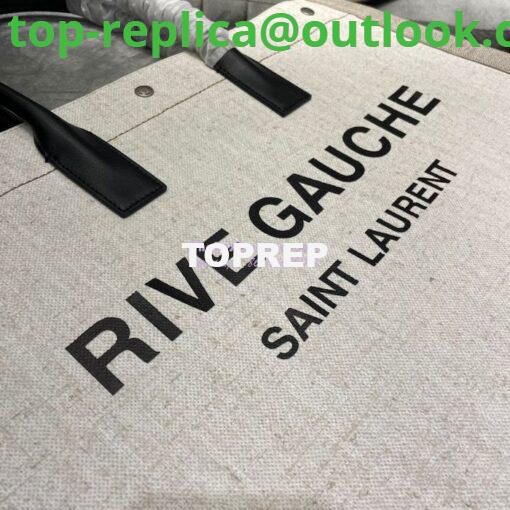 Replica YSL Saint Laurent Rive Gauche Tote Bag In Linen And Leather 499290 White 5