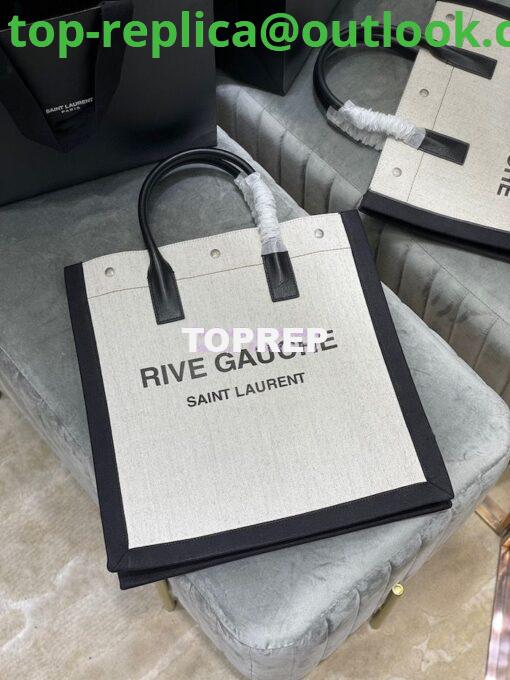 Replica YSL Saint Laurent Rive Gauche N/s Shopping Bag In Linen And Cotton 631682 White Black 2