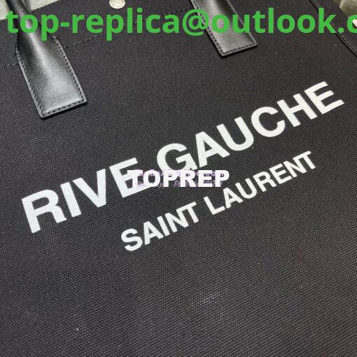 Replica YSL Saint Laurent Rive Gauche N/s Shopping Bag In Linen And Cotton 631682 Black 5