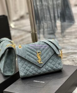 Replica YSL Saint Laurent Envelope Medium Bag In Mix Matelassé Suede Calf 600185 Green 2