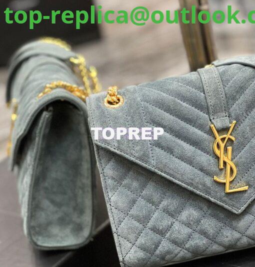 Replica YSL Saint Laurent Envelope Medium Bag In Mix Matelassé Suede Calf 600185 Green 4