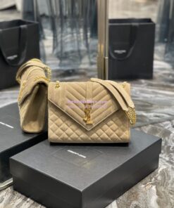 Replica YSL Saint Laurent Envelope Medium Bag In Mix Matelassé Suede Calf 600185 Beige