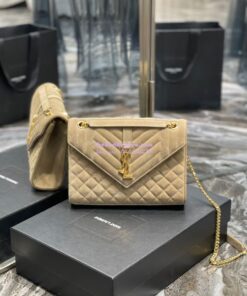 Replica YSL Saint Laurent Envelope Medium Bag In Mix Matelassé Suede Calf 600185 Beige 2