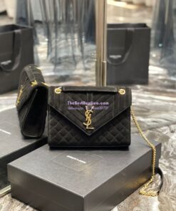 Replica YSL Saint Laurent Envelope Medium Bag In Mix Matelassé Suede Calf 600185 Black