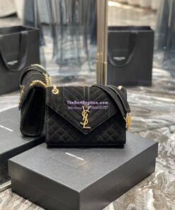 Replica YSL Saint Laurent Envelope Medium Bag In Mix Matelassé Suede Calf 600185 Black 2