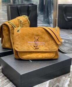 Replica YSL Saint Laurent Niki Medium In Quilted Suede And Smooth Leather 6331581 Cork