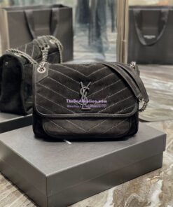 Replica YSL Saint Laurent Niki Medium In Quilted Suede And Smooth Leather 6331581 Black