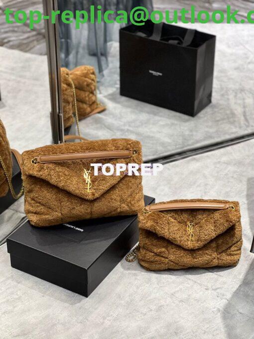 Replica YSL Saint Laurent Puffer Small Medium Bag In Merino Shearling And Lambskin 577476 Caramel