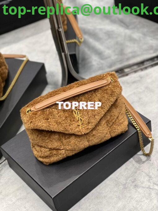 Replica YSL Saint Laurent Puffer Small Medium Bag In Merino Shearling And Lambskin 577476 Caramel 4