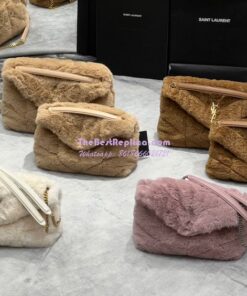 Replica YSL Saint Laurent Puffer Small Medium Bag In Merino Shearling And Lambskin 577476 White 2