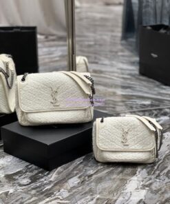 Replica YSL Saint Laurent Niki Medium In Bouclé Tweed And Smooth Leather 633158 White