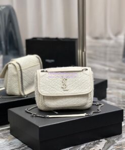 Replica YSL Saint Laurent Niki Medium In Bouclé Tweed And Smooth Leather 633158 White 2