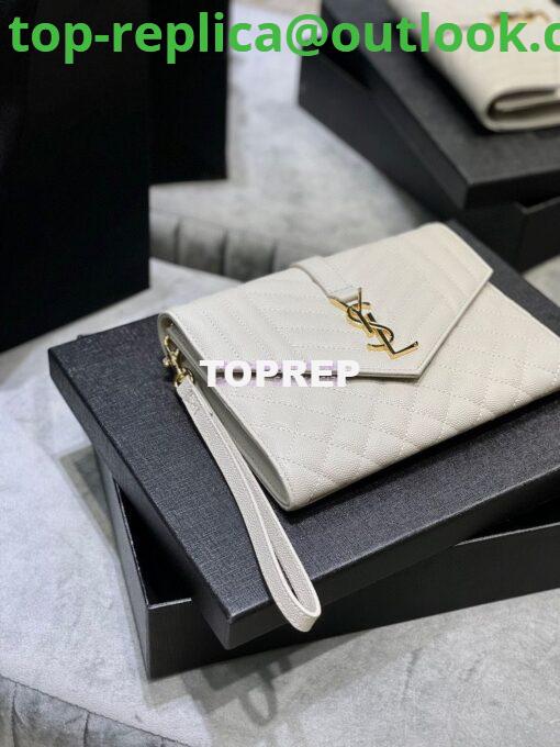 Replica YSL Saint Laurent Monogram Clutch in Quilted Grain De Poudre Embossed Leather 6176621 White 3