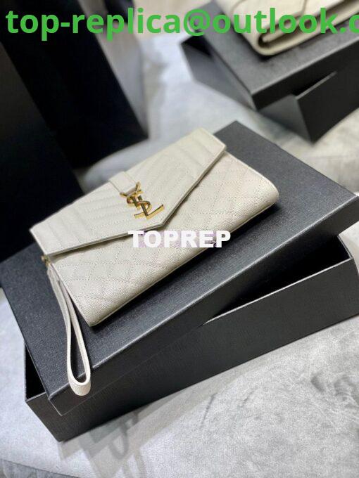 Replica YSL Saint Laurent Monogram Clutch in Quilted Grain De Poudre Embossed Leather 6176621 White 4