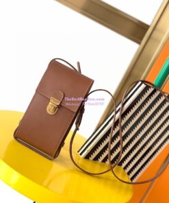 Replica YSL Saint Laurent Tuc Phone Pouch With Strap In Supple Calfskin 6677182 Brown