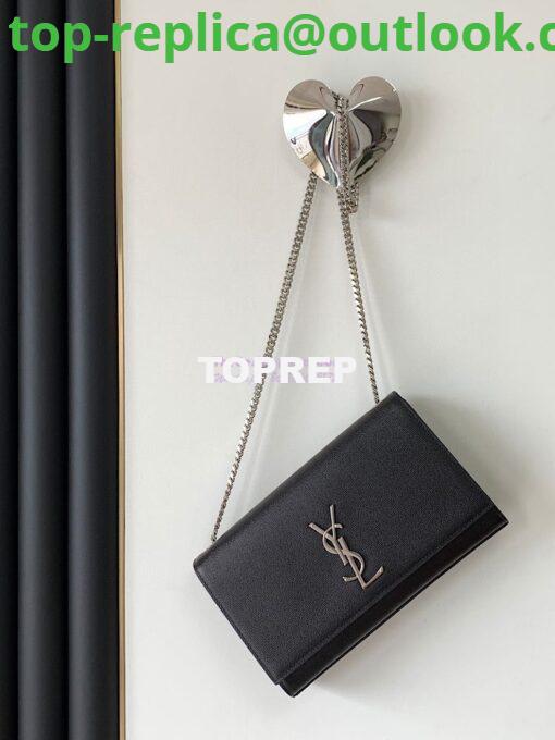 Replica YSL Saint Laurent Classic Medium Kate Satchel Grained De Poudre Textured Leather Black Silver Hardware 4